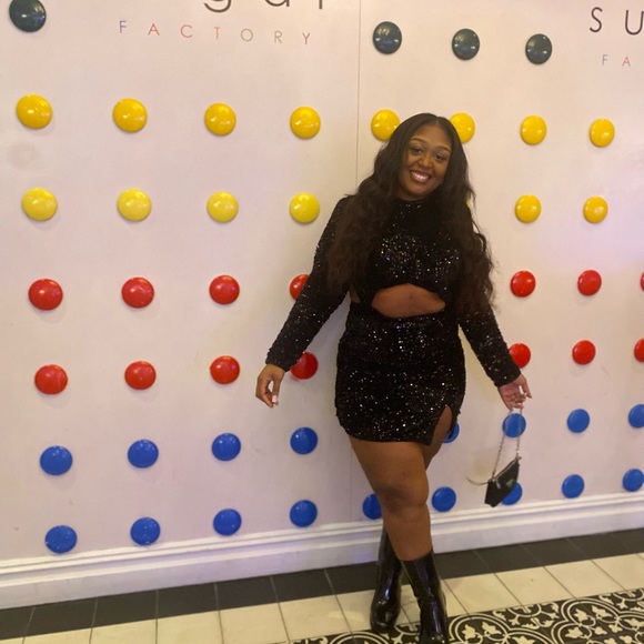 PLT Plus Black Sequin dress Cut out Bodycon Dress US size 12 WORN ONCE - Picture 2 of 2